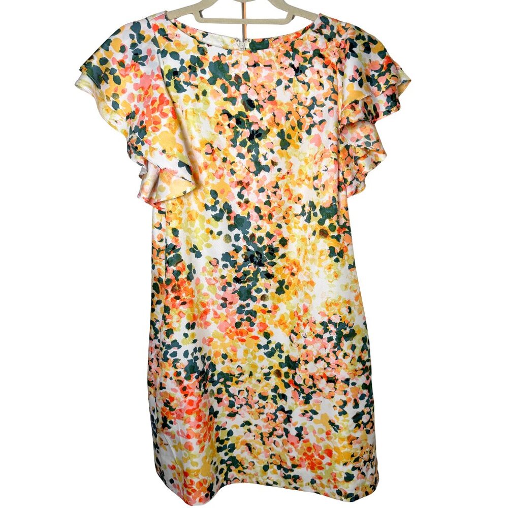 Donna Morgan Floral Shift Dress Size 4 Flutter Sleeve Spring Summer Watercolor